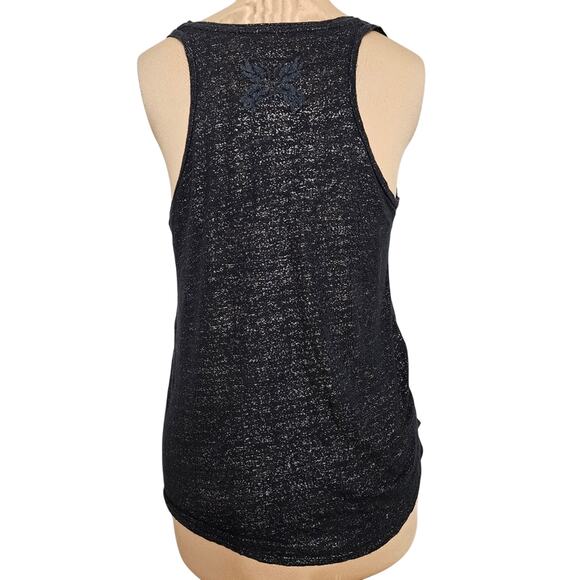 Zadig & Voltaire Black Linen Sheer Racerback Tank Top Butterfly Medium Y2K Goth - Picture 3 of 14